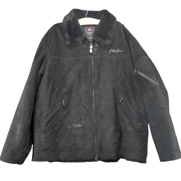 Phat Farm Men's Full Zip Leather Jacket Black 2XL Long Sleeve